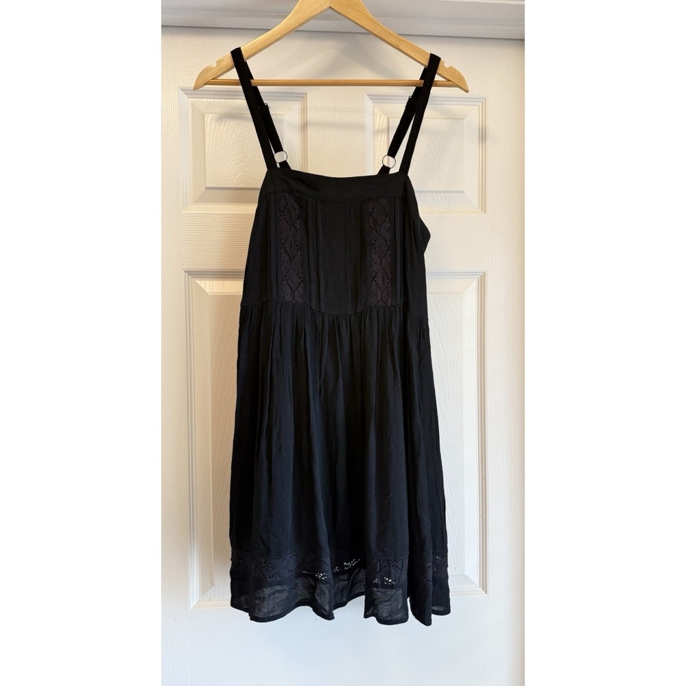 Natural Life Mini Dress Women S Black Boho Crochet Lace Pintuck Spaghetti Strap - Picture 4 of 9